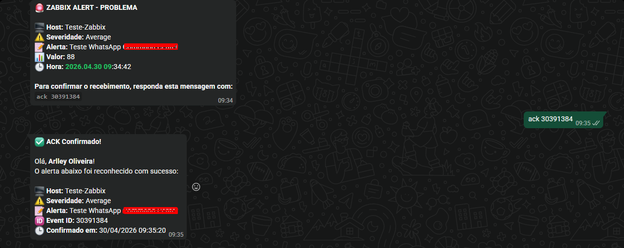 Alerta Zabbix no WhatsApp com ACK